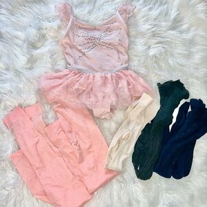 Dance Ballerina lot- Pink Tutu Leotard with 6 Tights- size 6/6x